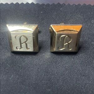 Gold-tone Hickok Square Cufflinks with Initial R